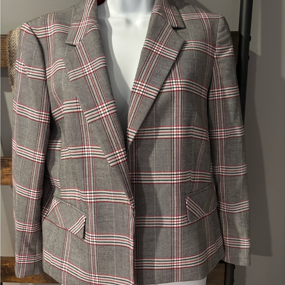 Bar III Gray and Red Plaid Blazer - Picture 2 of 4